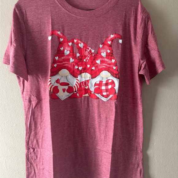 Tops - Valentine Heart Gnome Tee - Pink